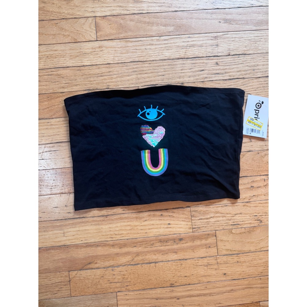Target Pride Adult Tube Top Black Reversible Sequin Heart Rainbow Eye Large L